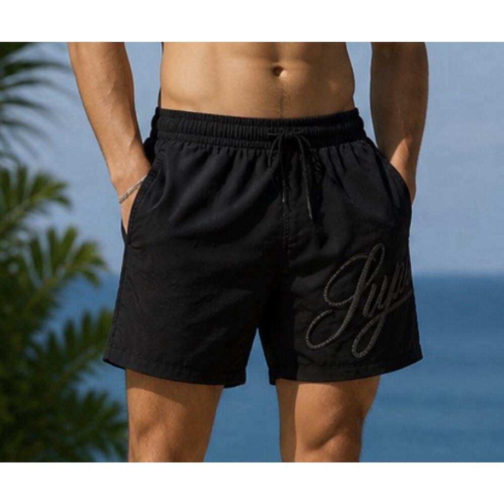 Supreme Mens Small Water Short Black Script Logo Mesh Nylon Swim Trunks